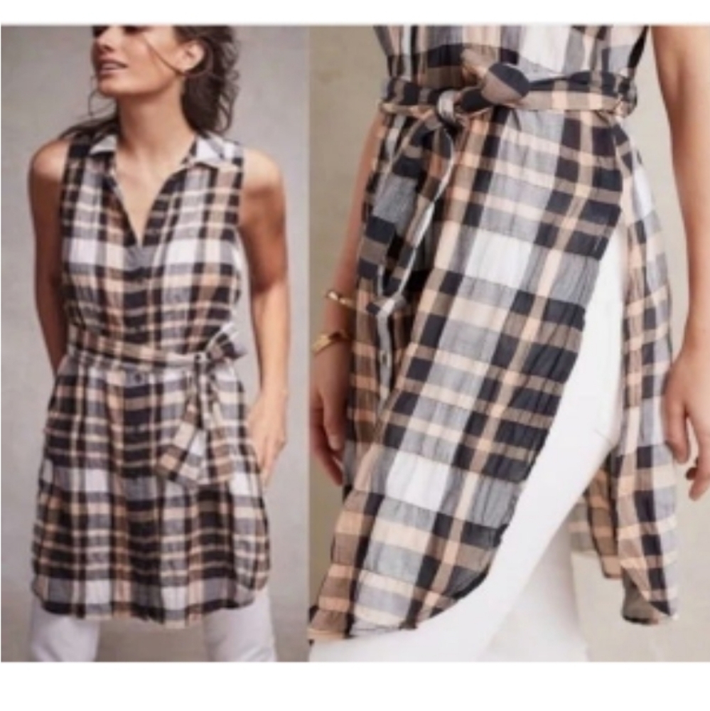 HOLDING HORSES Anthropologie Sunlit Plaid Tunic sz M 8